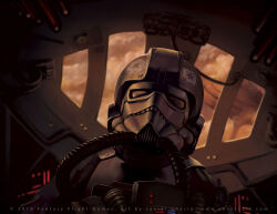  1boy armor artist_name black_armor black_helmet helmet javier_charro looking_at_viewer solo spacecraft_interior star_wars tie_pilot upper_body watermark web_address 