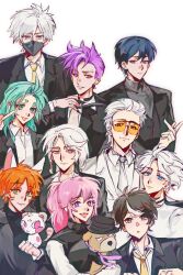  3girls 6+boys :p :| absolutely_everyone ahu_(to_be_hero_x) animal animal_on_hand big_johnny_(to_be_hero_x) black_coat black_eyes black_shirt black_suit blue_hair braid brown_hair buzz_cut closed_mouth coat collared_shirt dragon_boy_(to_be_hero_x) e-soul_(to_be_hero_x) everyone facial_mark fedora ghostblade_(to_be_hero_x) grey_eyes grin group_picture hair_slicked_back hat high_ponytail highres holding holding_animal lin_ling_(to_be_hero_x) little_johnny_(to_be_hero_x) loli_(to_be_hero_x) lucky_cyan_(to_be_hero_x) mask mouth_mask mullet multiple_boys multiple_girls neckerchief necktie nice_(to_be_hero_x) open_clothes open_shirt orange_hair pink_hair ponytail purple_hair queen_(to_be_hero_x) serious shirt short_hair single_braid single_hair_streak smile snapping_fingers suit tinted_eyewear to_be_hero to_be_hero_x tongue tongue_out upper_body very_short_hair violet_eyes white_coat white_hair white_necktie white_shirt x_(to_be_hero_x) xz42782137 yellow-tinted_eyewear yellow_eyes yellow_neckerchief 