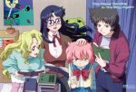  :d androgynous anita_king annoyed black_hair blonde_hair blue_eyes blue_hair book bow breasts child desk everyone flat_chest frog glasses green_eyes hand_on_head ishihama_masashi large_breasts leaning_forward long_hair maggie_mui michelle_cheung multiple_girls official_art open_clothes open_mouth open_shirt paper pink_hair plant pleated_skirt poster_(object) r.o.d_the_tv read_or_die red_eyes ribbon scan school_uniform serafuku shirt short_hair siblings sisters skirt smile standing stuffed_animal stuffed_toy sweater tomboy trench_coat turtleneck very_long_hair wavy_hair yellow_eyes yomiko_readman 