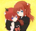  blue_eyes bowtie crown highres hug nemu_(artist) nemu_(nebusokugimi) red_hair twintails umineko_no_naku_koro_ni ushiromiya_ange ushiromiya_maria 