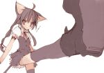  ahoge animal_ears cat_ears catgirl frown high_kick kicking shoe_soles shoes tail thighhighs white 