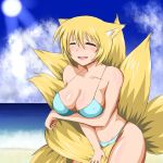  bikini breast_hold breasts cleavage fox_ears fox_tail highres pepo_(absolute1123) swimsuit tail touhou yakumo_ran 