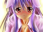  bad_id blush breasts bunny_ears cleavage futakabe long_hair purple_hair rabbit_ears red_eyes reisen_udongein_inaba touhou 