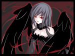  1024x768 black_hair breasts choker cleavage kaizeru kaizeru_(artist) lipstick long_hair red_eyes silver_hair solo wings 