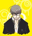  glasses grey_hair heterochromia hirose_wataru male narukami_yuu persona persona_4 protagonist_(persona4) seta_souji short_hair solo wataru_hirose yellow_eyes 