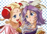  blonde_hair blue_eyes bun_cover double_bun double_buns frills hair_ribbon latooni_subota msda multiple_girls open_mouth purple_hair ribbon shine_hausen super_robot_wars super_robot_wars_original_generation 