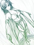  armpits bare_shoulders blush boots breasts bridal_gauntlets cleavage detached_sleeves dutch_angle final_fantasy final_fantasy_iv gloves monochrome rydia short_hair sketch skirt smile solo standing thigh-highs thigh_boots thigh_gap thighhighs uni8 