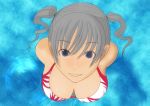  breasts from_above grey_hair pov silver_hair souldeep swimsuit twintails 