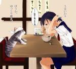  animal_ears cat_ears food futaba_channel noodles occhan ramen restaurant school_uniform translated translation_request 