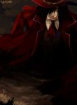  1boy alucard_(hellsing) ascot black_hair blood crossover hat hellsing lowres male necktie overcoat red_eyes solo vampire 