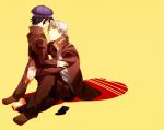  barefoot black_hair cabbie_hat chiko chiko_(beroro) couple eye_contact gakuran hat kneeling narukami_yuu one_sock persona persona_4 reverse_trap school_uniform seta_souji shirogane_naoto short_hair single_sock socks soles toes tomboy 