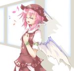  closed_eyes glasses hand_on_own_chest ichiju musical_note mystia_lorelei ogami_kazuki open_mouth pink_hair red-framed_glasses short_hair singing solo touhou wings 