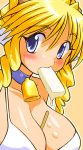  blue_eyes blush breasts lowres muneyuki_puniness(artist) popsicle swimsuit 