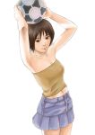  ball bare_shoulders brown_eyes brown_hair midriff navel short_hair skirt soccer soccer_ball suda_(yuunagi_enikki) tango_(soccer_ball) tubetop yuunagi 