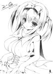  bad_id blush breasts cleavage dress huge_breasts long_hair monochrome original ribbon ribbons twintails 