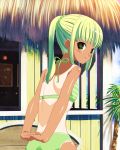  bikini child green_hair jpeg_artifacts okina_sai okina_sen ponytail swimsuit tan tanline 