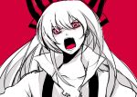 1girl angry fujiwara_no_mokou harano monochrome red red_background solo spot_color touhou 