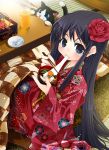  cat eating food japanese_clothes kaisanbutsu kimono 
