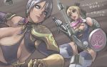  breasts cassandra_alexandra cleavage face isabella_valentine ivy multiple_girls shield soul_calibur soul_calibur_iv soulcalibur soulcalibur_iv sword tea_(artist) thigh-highs thighhighs wallpaper weapon 