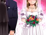  bouquet bouquets bridal_veil bride brown_hair cassock couple dress flower formal game_cg happy jewelry kiriyama_taichi maid_in_heaven nagisa necklace pearl pearls priest smile suit veil wedding wedding_dress 