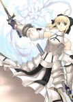  armor armored_dress blonde_hair detached_sleeves dress fate/stay_night fate/unlimited_codes fate_(series) faulds gauntlets green_eyes hair_ribbon hair_ribbons ran'ou_(tamago_no_kimi) ranou ribbon ribbons saber saber_lily solo sword weapon 