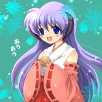  hanyuu higurashi_no_naku_koro_ni horns imeri_fuzuki japanese_clothes kimono long_hair lowres purple_hair solo 