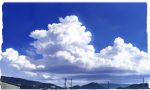  clouds cloudy_sky commentary mountain no_humans original power_lines scenery signature sky telephone_pole town yk_funa 