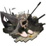  1girl alternate_costume animal_ears anti-materiel_rifle bangs barefoot bleeding blood braid breasts choker closed_mouth dress drone flower full_body girls_frontline green_dress green_eyes green_hairband green_ribbon grey_hair gun hair_between_eyes hair_flower hair_ornament hair_over_shoulder hair_ribbon hairband holding holding_gun holding_weapon injury jewelry ksvk_(girls_frontline) ksvk_12.7 long_hair looking_at_viewer navel necklace official_art pandea_work ribbon rifle sandals sitting smile sniper_rifle solo sunflower torn_clothes torn_dress transparent_background very_long_hair wariza weapon younger 