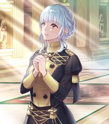  1girl blue_hair braid brown_eyes closed_mouth crown_braid crying fire_emblem fire_emblem:_three_houses garreg_mach_monastery_uniform long_sleeves marianne_von_edmund n2ewu own_hands_together solo uniform upper_body 