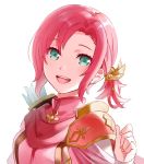  1girl arrow fire_emblem fire_emblem:_mystery_of_the_emblem fire_emblem_heroes green_eyes hair_ornament menoko norne_(fire_emblem) open_mouth quiver redhead simple_background solo upper_body white_background 