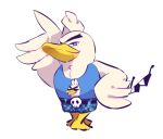  720_72 belt bird bird_focus blue_shirt character_print closed_mouth cosplay duck gen_8_pokemon matsuno_karamatsu matsuno_karamatsu_(cosplay) osomatsu-san pokemon pokemon_(creature) pose sequins shirt shorts simple_background sirfetch&#039;d sunglasses tank_top unibrow v-shaped_eyebrows white_background 