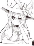  1girl absurdres animal_ears boa_(brianoa) closed_mouth commentary hat highres irisu_kyouko irisu_shoukougun! long_hair looking_at_viewer monochrome rabbit_ears solo witch_hat 
