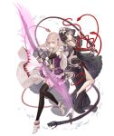  2girls arrow blonde_hair bow_(weapon) cape crossover detached_sleeves dual_persona fina_(ff_be) final_fantasy_brave_exvius flower full_body hair_flower hair_ornament high_heels ji_no looking_at_viewer multiple_girls navel navel_cutout official_art red_eyes sinoalice snake thigh-highs transparent_background veil weapon whip 