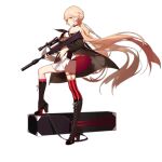  1girl ask_(askzy) assault_rifle black_footwear black_panties boots braid breasts bullpup choker cross-laced_footwear french_braid full_body girls_frontline gun high_heel_boots high_heels knee_boots kneehighs lace-up_boots light_brown_hair long_hair low_ponytail official_art ots-14 ots-14_(girls_frontline) panties pantyshot parted_lips pleated_skirt red_legwear rifle scope single_kneehigh single_thighhigh skirt small_breasts solo striped striped_legwear suppressor thigh-highs transparent_background underwear upskirt vertical-striped_legwear vertical_stripes very_long_hair weapon wind wind_lift yellow_eyes 