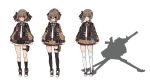  3girls ags-30 ags-30_(girls_frontline) black_legwear blue_eyes brown_hair camouflage commentary_request full_body girls_frontline glasses hair_ornament hair_ribbon height_difference highres id_card looking_at_viewer medium_hair military military_uniform multiple_girls necktie ponytail red_eyes ribbon shoes side_ponytail simple_background skirt terras thigh-highs uniform white_background white_legwear yellow_eyes 