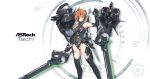  1girl absurdres asrock asura_(asrock) bare_shoulders black_gloves black_legwear black_leotard elbow_gloves gloves highres leotard mecha_musume orange_hair short_hair solo thigh-highs wallpaper 