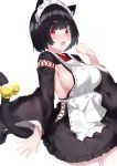  1girl :d absurdres alternate_costume animal_ears azur_lane bangs bell black_hair blunt_bangs blush breasts cat_ears cat_tail commentary_request cotton_kanzaki eyebrows_visible_through_hair fang hand_on_hip highres japanese_clothes jingle_bell large_breasts long_sleeves looking_at_viewer maid_headdress open_mouth red_eyes short_hair sideboob simple_background smile solo tail tail_bell white_background wide_sleeves yamashiro_(azur_lane) 