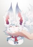  :3 animal closed_eyes fate/grand_order fate_(series) fluffy fou_(fate/grand_order) fur hand_on_another&#039;s_face neck_ribbon paws petting red_ribbon ribbon shia_10nk white_fur 