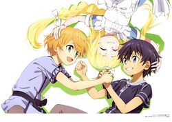  1girl 2boys absurdres alice_schuberg artist_request blonde_hair eugeo highres kirito multiple_boys short_hair smile sword_art_online sword_art_online_alicization 