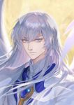  1boy cardcaptor_sakura face grey_eyes kunlu lips long_hair looking_at_viewer male_focus moon silver_hair solo upper_body yue_(ccs) 
