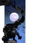  1boy bat batman batman_(series) black_gloves boots cape cowl full_moon gloves hankuri male_focus mask moon muscle night 