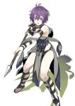  1girl bernadetta_von_varley dancer dress fire_emblem fire_emblem:_three_houses full_body grey_eyes highres holding holding_weapon oragamura999 parted_lips polearm purple_hair short_hair simple_background solo weapon white_background 
