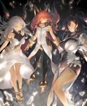  3girls ahoge anklet armlet artist_request bare_shoulders black_hair bracelet breasts closed_eyes dress horns izalue_herald_of_death jewelry jotet_herald_of_despair large_breasts long_hair medium_breasts multiple_girls official_art pelvic_curtain redhead shadowverse small_breasts thigh-highs vesha_herald_of_ravage white_dress white_hair 