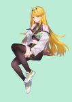  1girl bangs blonde_hair breasts chest_jewel daible gem headpiece highres mythra_(xenoblade) jacket long_hair looking_at_viewer shoes shorts simple_background solo swept_bangs tiara xenoblade_(series) xenoblade_2 yellow_eyes 