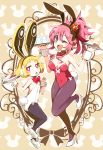  2girls black_legwear bunnysuit disgaea disgaea_5 earmuffs holding makai_senki_disgaea_5 rabbit_ears seraphina_(disgaea) smile usalia_(disgaea) violet_eyes 