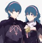  1boy 1girl armor ayushiba_pokefe black_armor blue_eyes blue_hair brother_and_sister byleth_(fire_emblem) byleth_eisner_(female) byleth_eisner_(male) closed_mouth cute diblings female_my_unit_(fire_emblem:_three_houses) fire_emblem fire_emblem:_three_houses fire_emblem:_three_houses hairband highres intelligent_systems koei_tecmo male_my_unit_(fire_emblem:_three_houses) medium_hair my_unit_(fire_emblem:_three_houses) nintendo pink_hairband short_hair siblings simple_background smile super_smash_bros. upper_body white_background 
