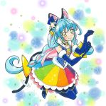  1girl alps_no_shoujo. animal_ears blue_hair boots braid cat_ears cat_tail cure_cosmo elbow_gloves gloves highres marker_(medium) multicolored_hair pink_hair precure star_twinkle_precure tail thigh-highs thigh_boots traditional_media user_awss4727 yellow_eyes yuni_(precure) 