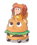  :3 blue_eyes brown_hair eating fast_food food hamburger idolmaster idolmaster_(classic) jewelry lettuce necklace raglan_sleeves takatsuki_yayoi tsubobot twintails white_background 