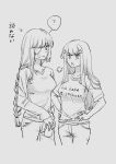  2girls artist_request braided_ponytail breasts clueless cup denim drinking_glass eyepatch german_text girls_frontline hk416_(girls_frontline) jeans large_breasts long_hair long_sleeves m16a1_(girls_frontline) multiple_girls pants scar scar_across_eye shirt t-shirt translated 