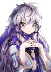  1girl absurdres cappu fire_emblem fire_emblem:_three_houses highres huge_filesize interlocked_fingers long_hair long_sleeves lysithea_von_ordelia parted_lips pink_eyes simple_background solo upper_body white_background white_hair 